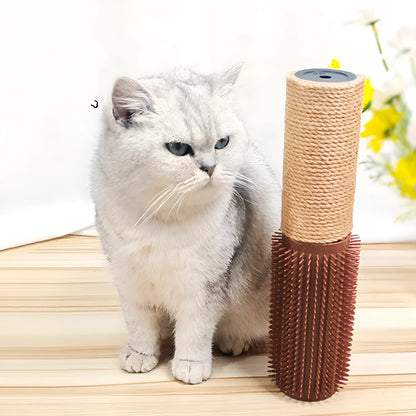 A brown sisal scratching post for cats, 30cm tall with a square base.