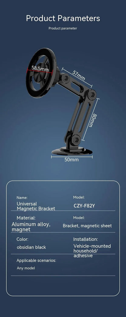 All-metal magnetic car phone holder in silver colour with 360-degree rotation ball joint