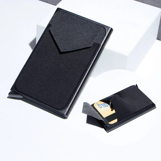 Aluminium alloy anti-theft credit card holder with lycra cloth strap in multiple colours