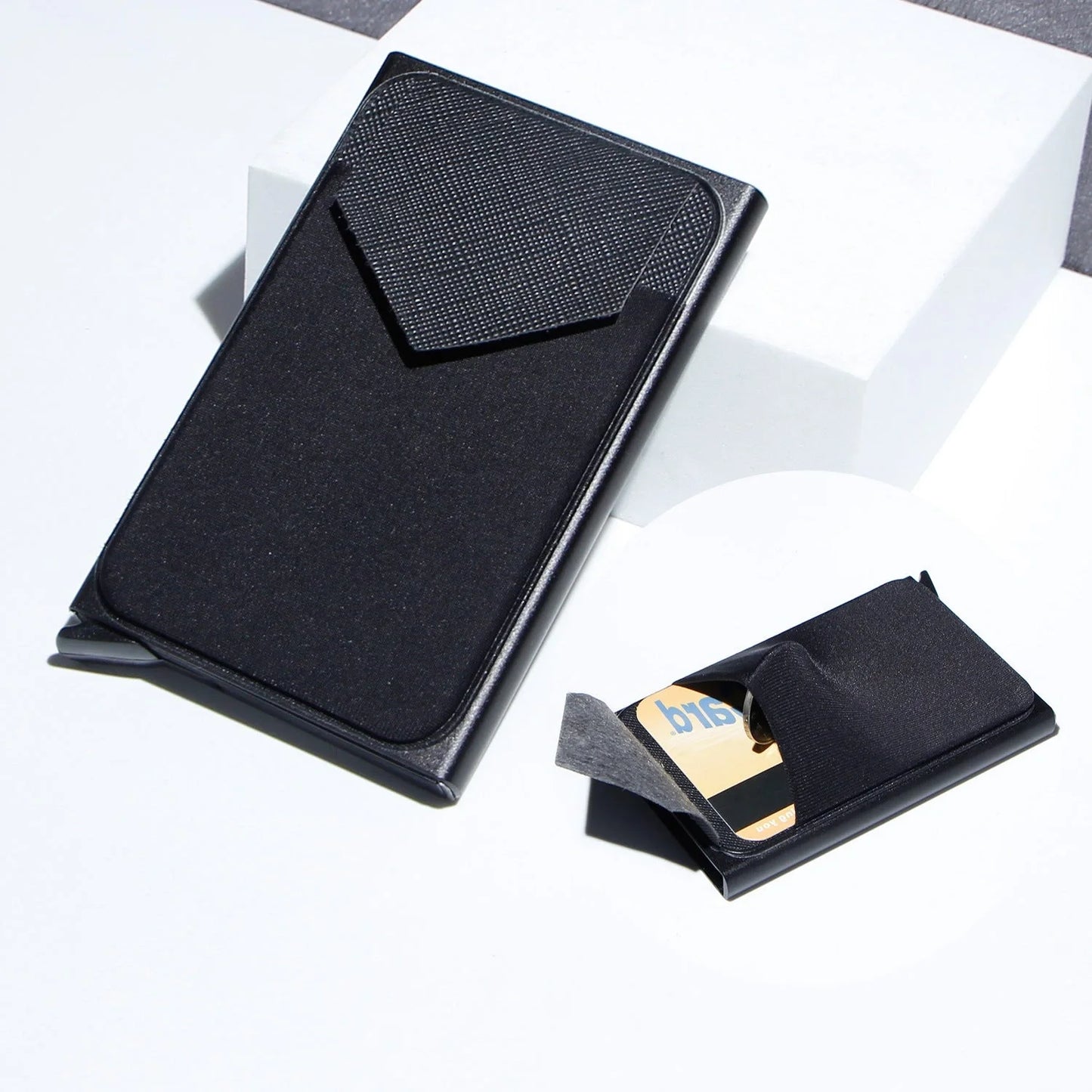 Aluminium alloy anti-theft credit card holder with lycra cloth strap in multiple colours