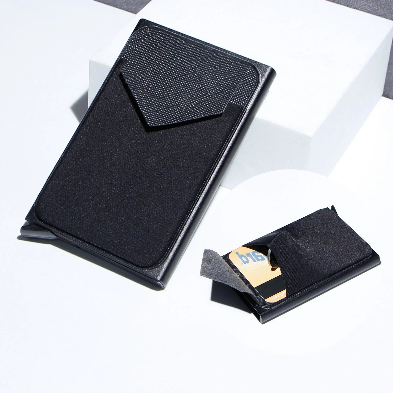 Aluminium alloy anti-theft credit card holder with lycra cloth strap in multiple colours