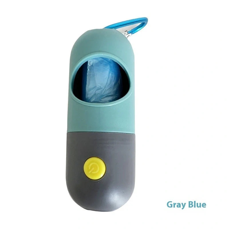 Illuminated pet waste bag dispenser for dogs and cats, available in various stylish colours with or without included garbage bags