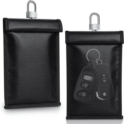 Solid colour sewn car key pouch in fireproof glass fibre fabric with RFID blocking and flame retardant properties.