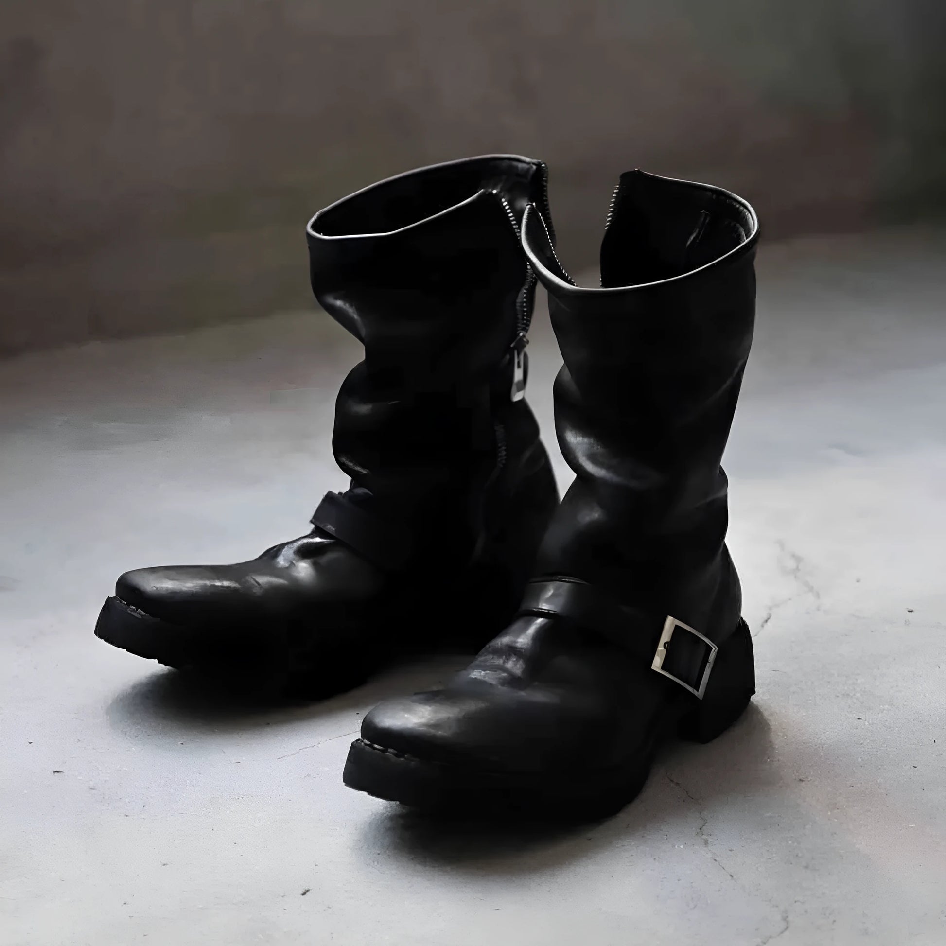 Men's black retro Martin ankle boots with a side zip fastener.