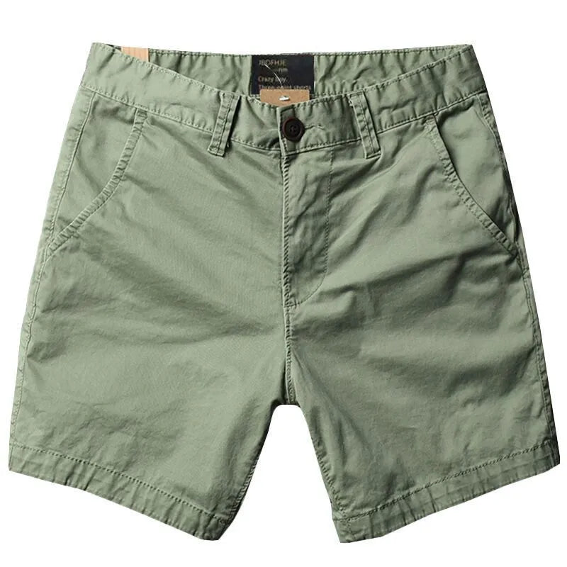 Men's shorts, pure cotton loose-fitting straight-leg casual trousers with a zipper fly opening, available in multiple solid colours including black, dark blue, khaki, green, red, camouflage green and camouflage yellow, in sizes S to XXXL for Asian sizing