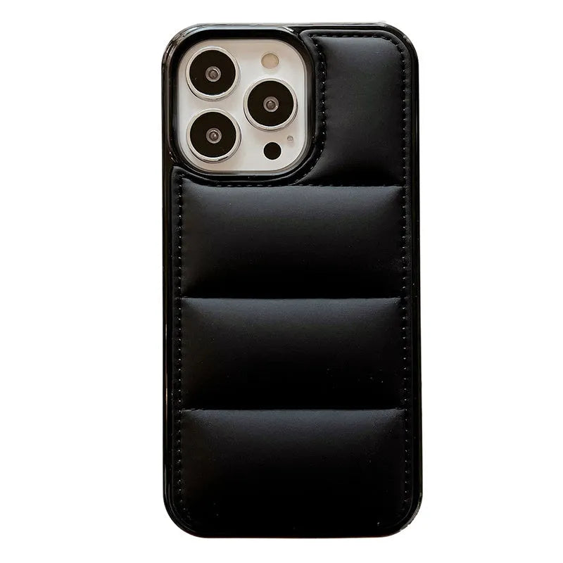 Candy down jacket texture phone case for iPhone in black, white, rose red, or green colours