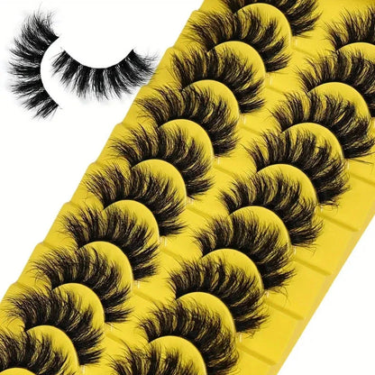10 pairs of 3D multi-layer false eyelashes showing five different style options with black and transparent stems