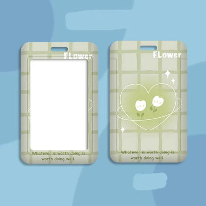 Cartoon style plastic ID card holder with lanyard, dimensions 110mm by 70mm.