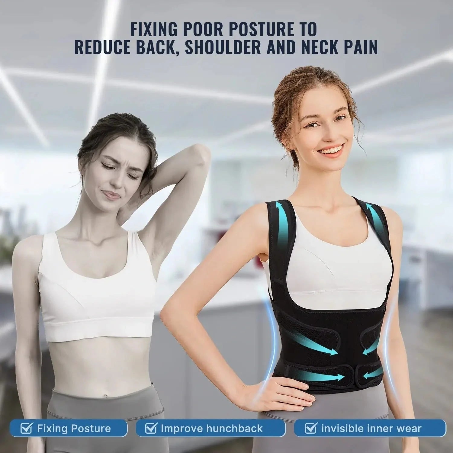 Invisible posture corrector belt for adults, breathable neoprene design