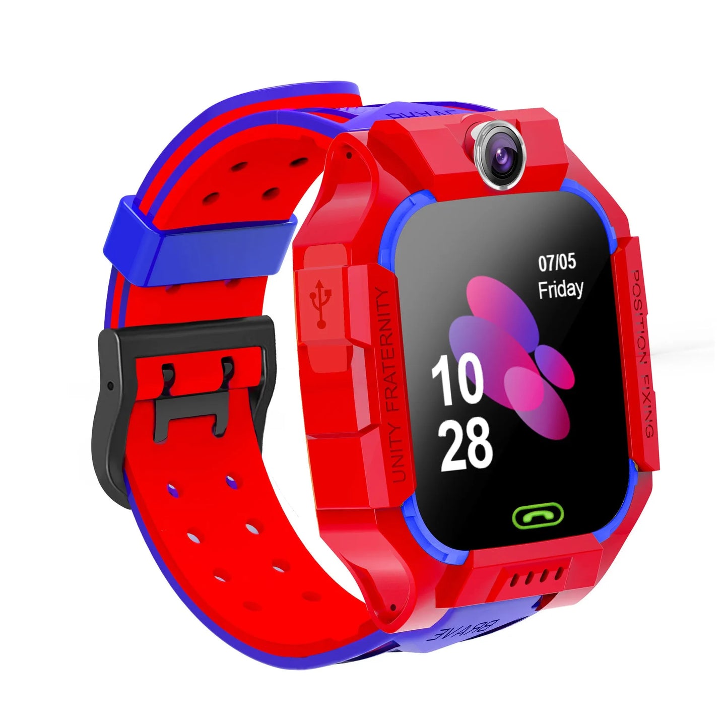 Children's smart watch with silicone wristband in pink, blue or red colour