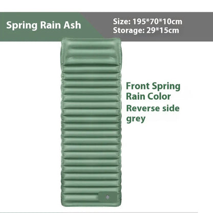 Single inflatable camping mattress in grey, shown at 195 cm length and 10 cm thickness.