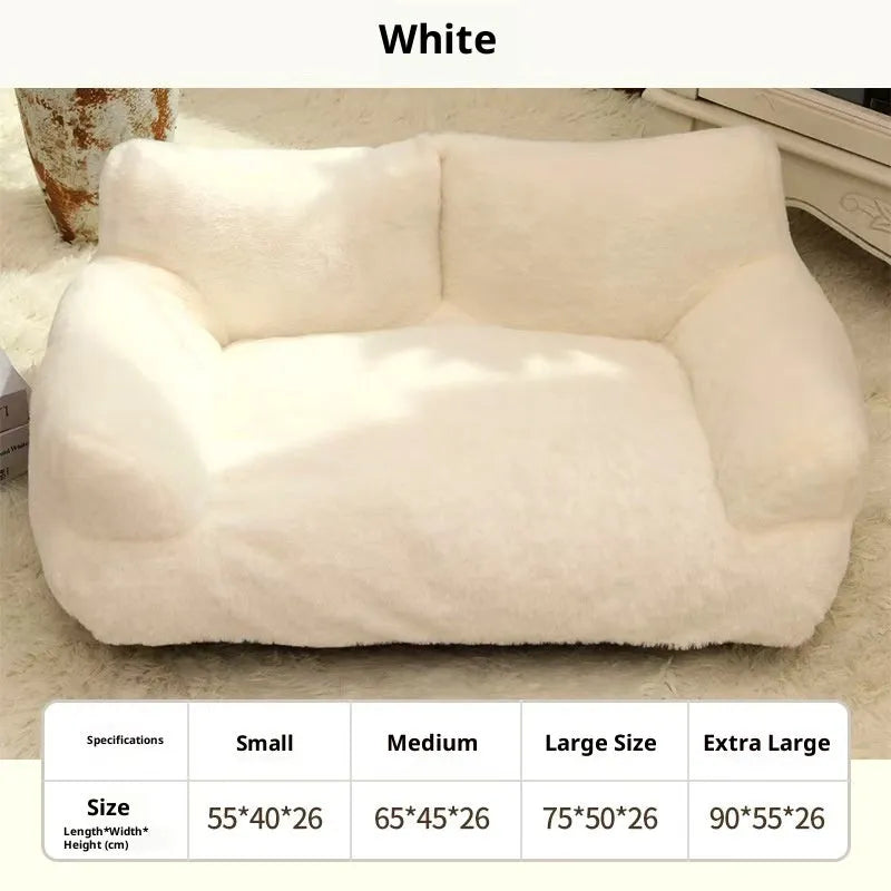 Rabbit plush sofa-style dog pet bed in pink, milky white, golden brown or light grey, four sizes