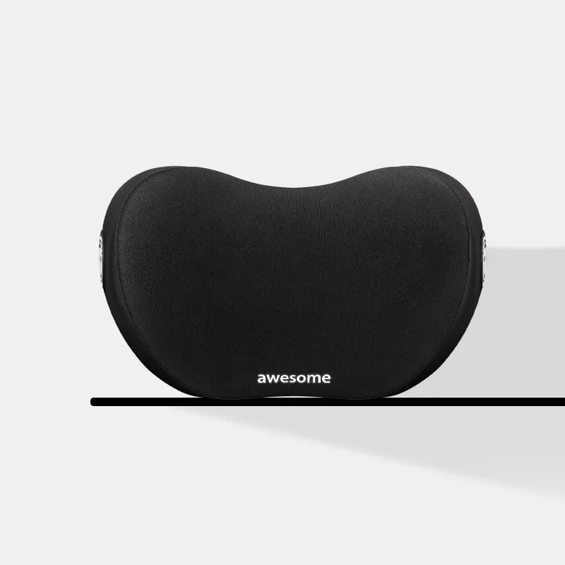 Car headrest and lumbar support pillow set in fabric with cotton filling.
