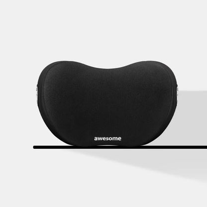 Car headrest and lumbar support pillow set in fabric with cotton filling.