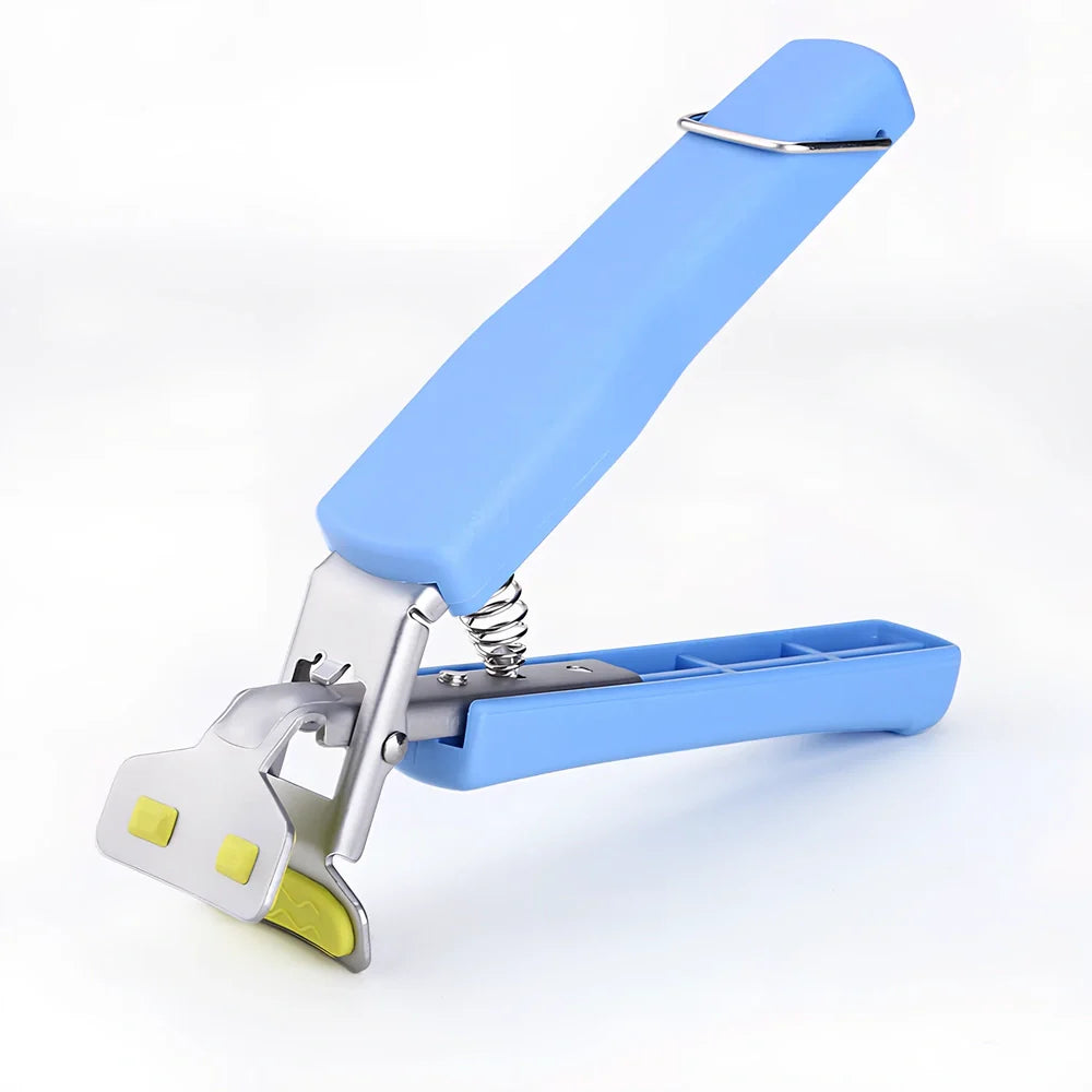 Stainless steel baking tray holder with widened handle and rubber-coated clamps