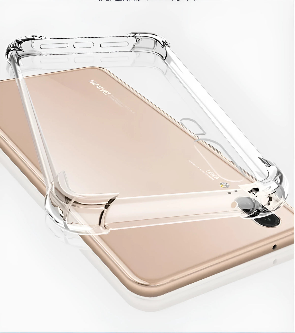 Transparent clear TPU phone case with airbag anti-fall protection on a Huawei P40 Pro smartphone.