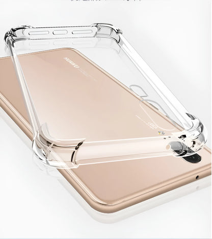 Transparent clear TPU phone case with airbag anti-fall protection on a Huawei P40 Pro smartphone.