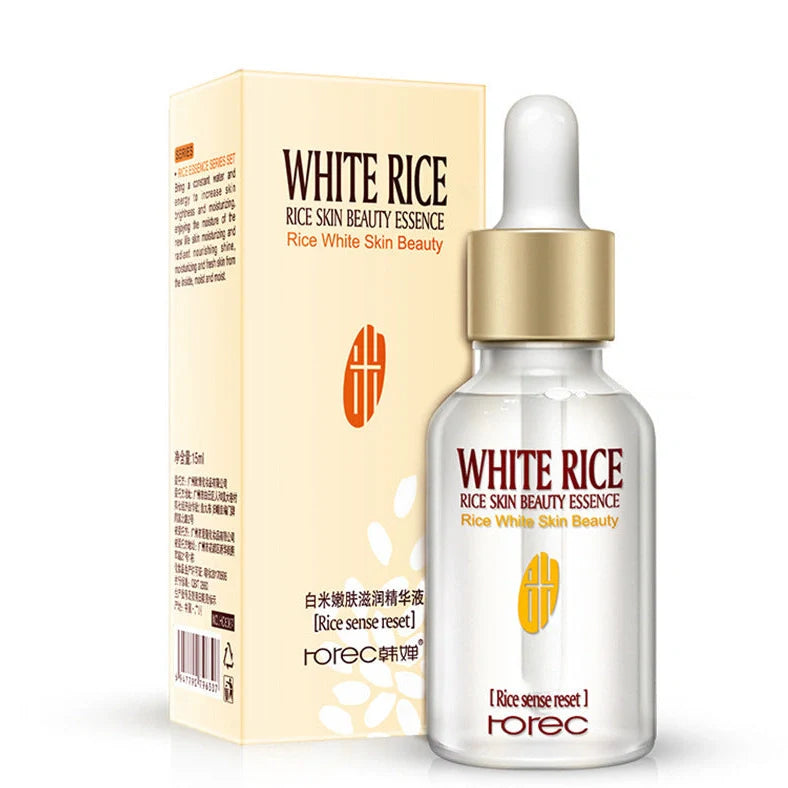 15ml bottle of White Rice Rejuvenating Moisturising Essence serum with white rice germ extract