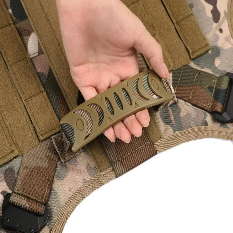 Dog training vest 6-piece set battle suit for canine agility and tactical obedience exercises, made from polyester in black, army green, brown or CP camouflage colours, available in sizes L, M and XL to fit different dog breeds