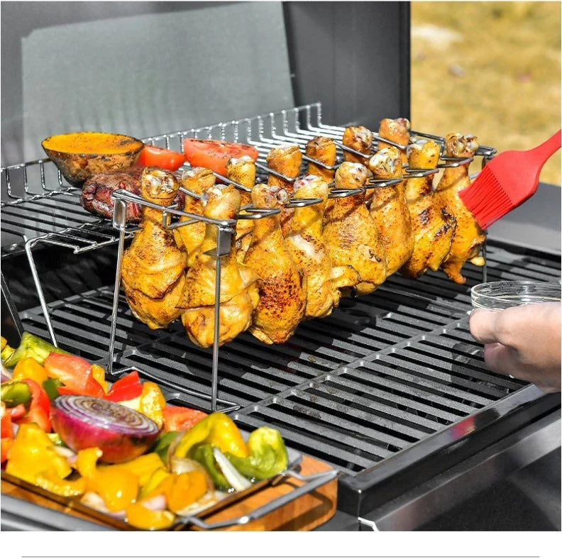 Stainless Steel Barbecue Rack with 14 Slots for Chicken, Ribs, and More