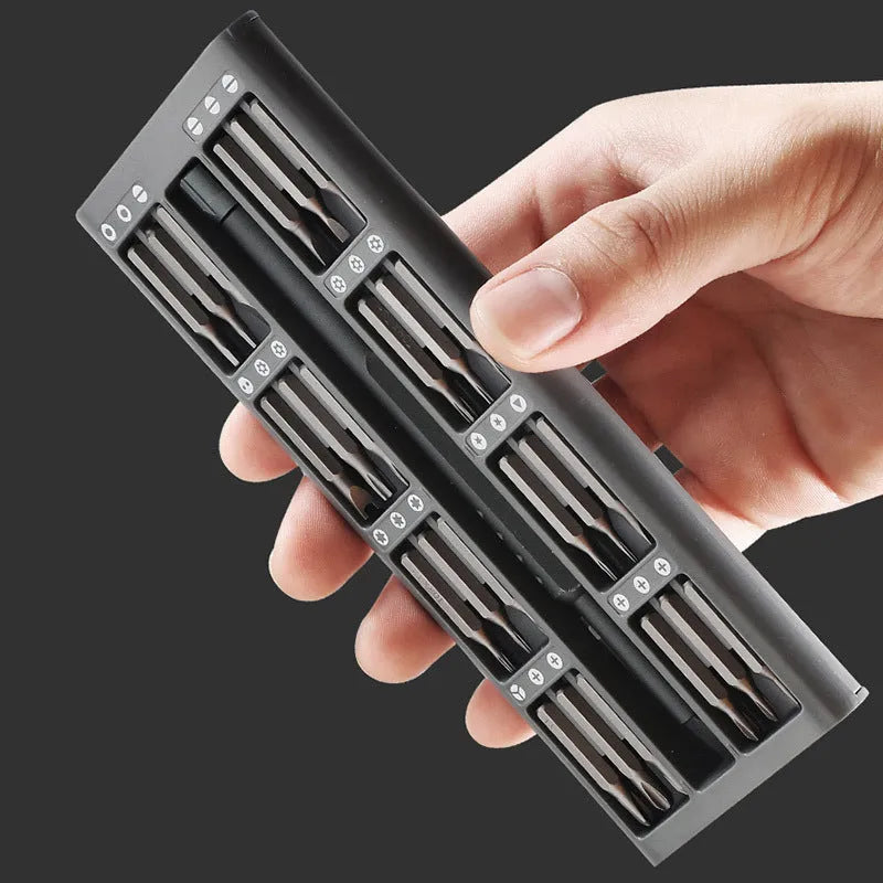 49-in-one magnetic precision screwdriver set with nickel aluminium bronze handle for phone repair.