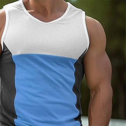 Men's blue cotton-polyester blend sports running vest for fitness and summer athletic wear