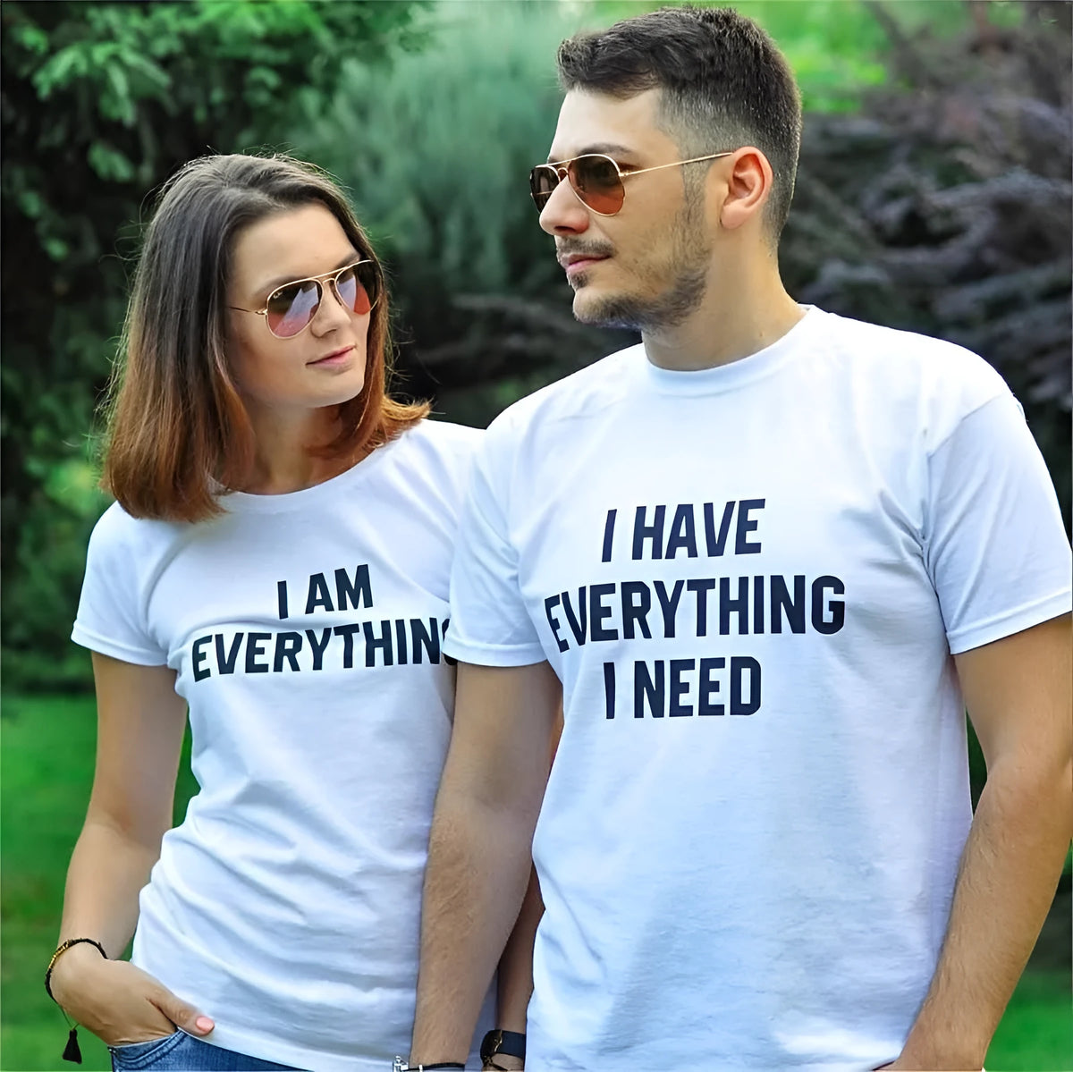 Couples short sleeve cotton t-shirts in black and white, sizes S to XXXL and matching sets