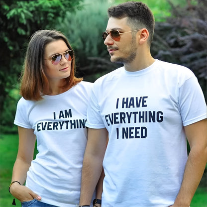 Couples short sleeve cotton t-shirts in black and white, sizes S to XXXL and matching sets