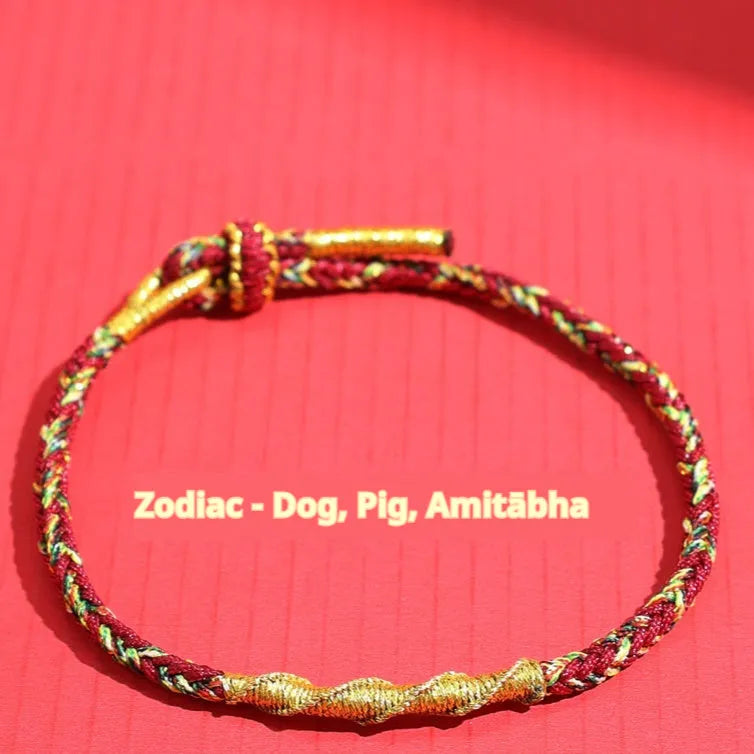 Woven eight-strand hand strap in zodiac-themed colours with flexible wire construction
