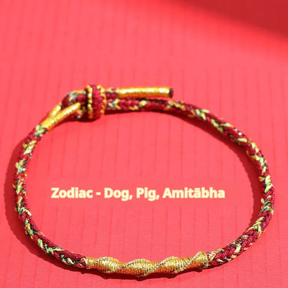 Woven eight-strand hand strap in zodiac-themed colours with flexible wire construction