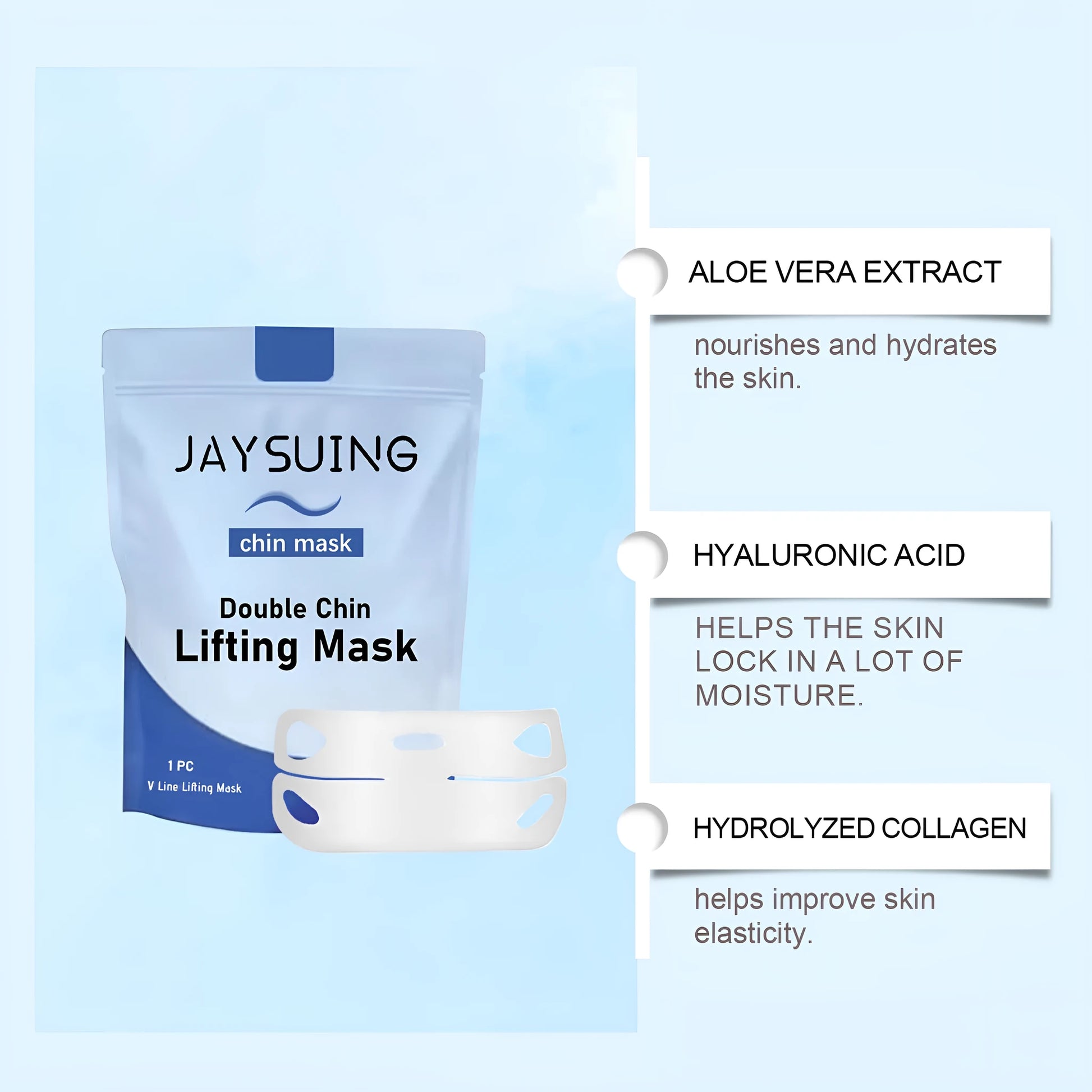 White packaged single-use firming lifting facial mask with hyaluronic acid and collagen