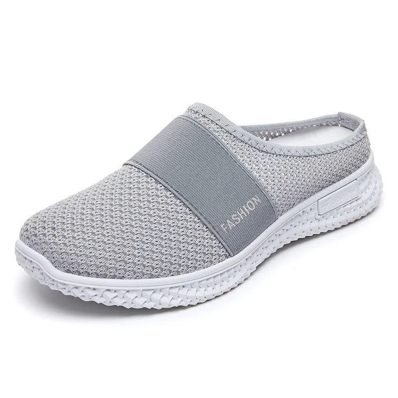 Women's casual flat shoes with mesh upper and hollow out design in black, grey, pink or purple
