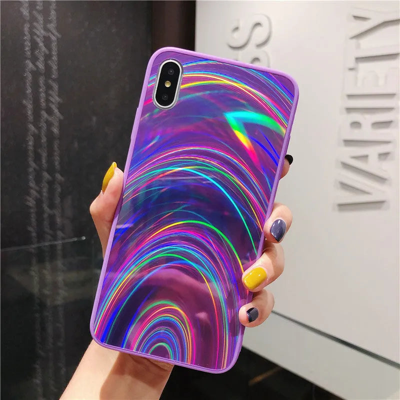 Rainbow mirror glitter phone case with slim-fit TPU PC acrylic back cover and precise cutouts