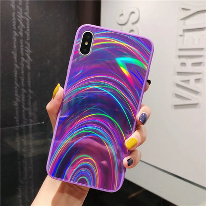 Rainbow mirror glitter phone case with slim-fit TPU PC acrylic back cover and precise cutouts