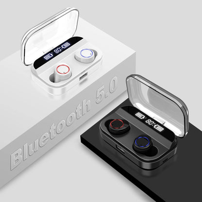 Black X11 true wireless Bluetooth earbuds with touch controls and a matching charging case.