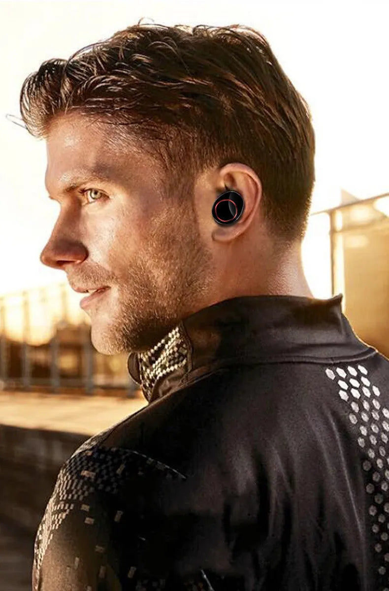 Black X11 true wireless Bluetooth earbuds with touch controls and a matching charging case.