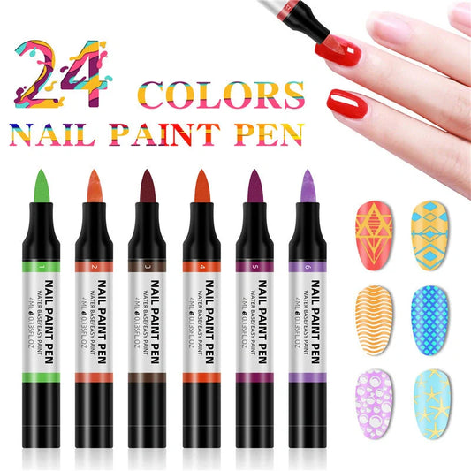 24 colour water-based nail polish painting pen for 3D nail art designs
