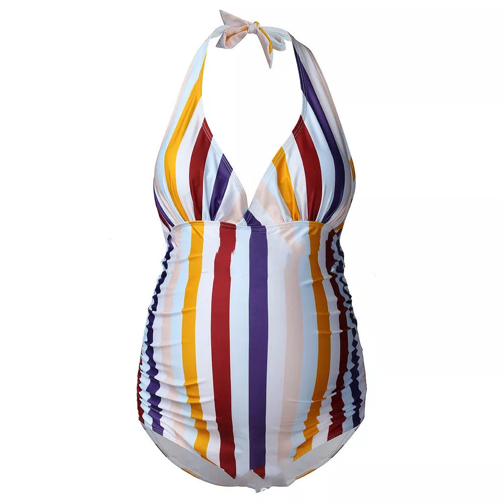 Pink printed maternity swimwear with adjustable chest support
