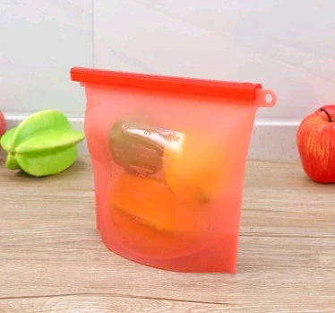 Premium silicone vacuum sealed food storage bags in various colours and sizes