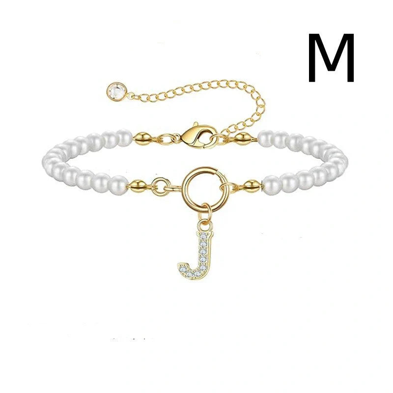 2024 Fashion Toggle Clasp Initial Bracelet with 6mm Pearl