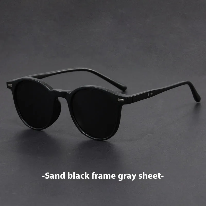 Ultra-light round frame retro sunglasses with polarised grey lenses in multiple colour options