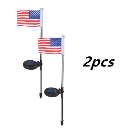 Solar garden flag light with American flag design on stainless steel pole, 34cm tall