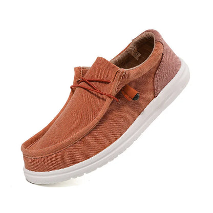 Green and orange men's canvas casual shoes with a coloured mosaic spliced pattern and round toe.