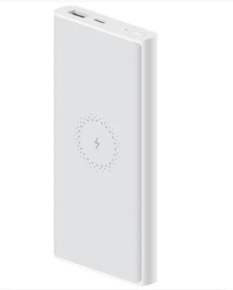 White or black 10000mAh power bank with USB Type-C input and wireless charging output