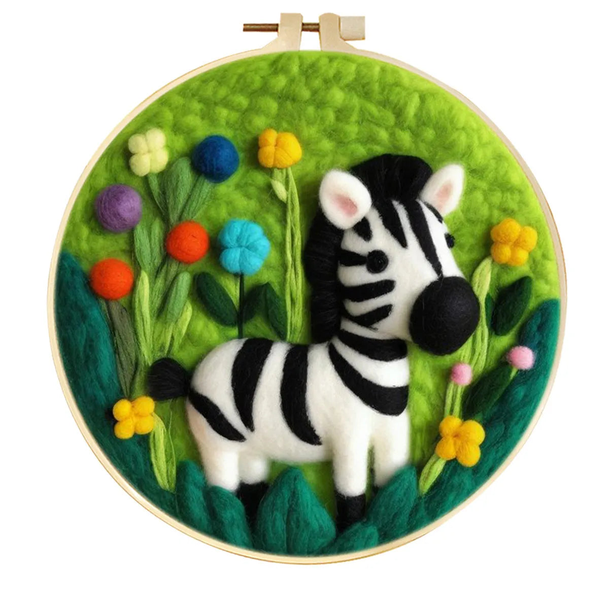 Round three-dimensional embroidery kit with linen fabric, wool felt pieces, and embroidery frame for 20x20 cm blanket painting