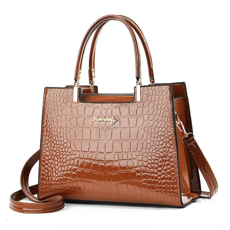 A medium-hard PU leather one-shoulder handbag in a horizontal square shape, shown in multiple colour options.