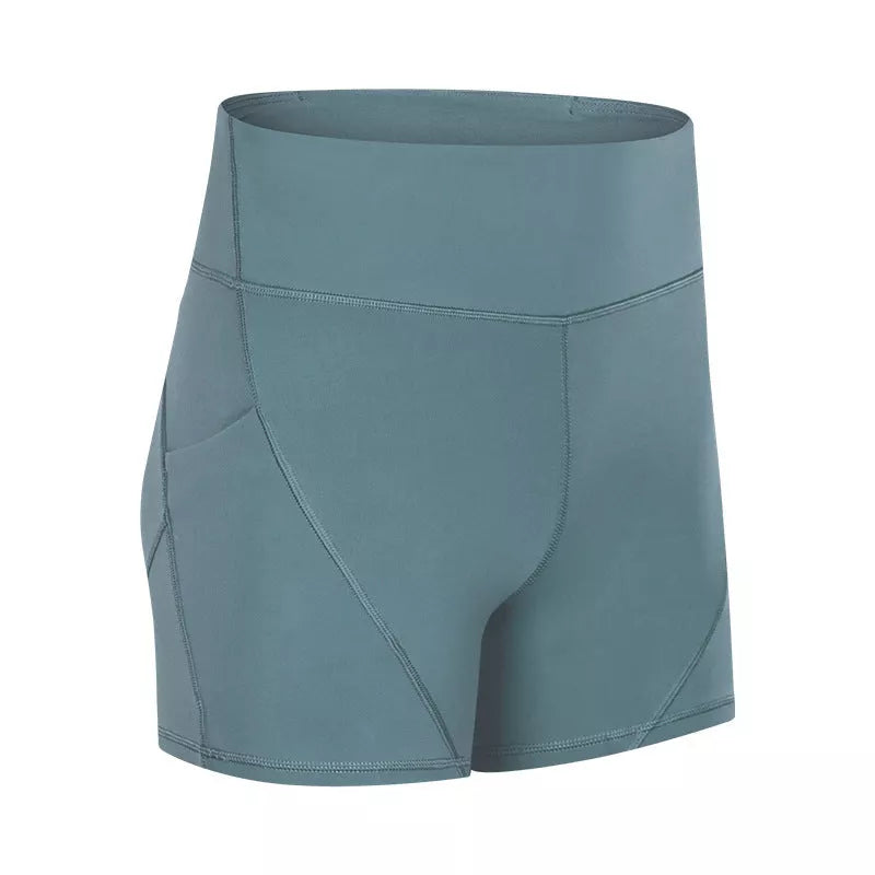 SHINBENE Women's High Waisted Sport Shorts in green, blue, and black