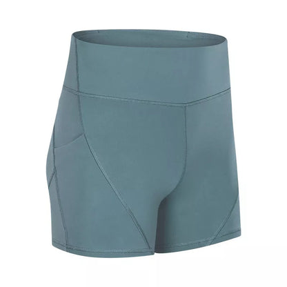 SHINBENE Women's High Waisted Sport Shorts in green, blue, and black