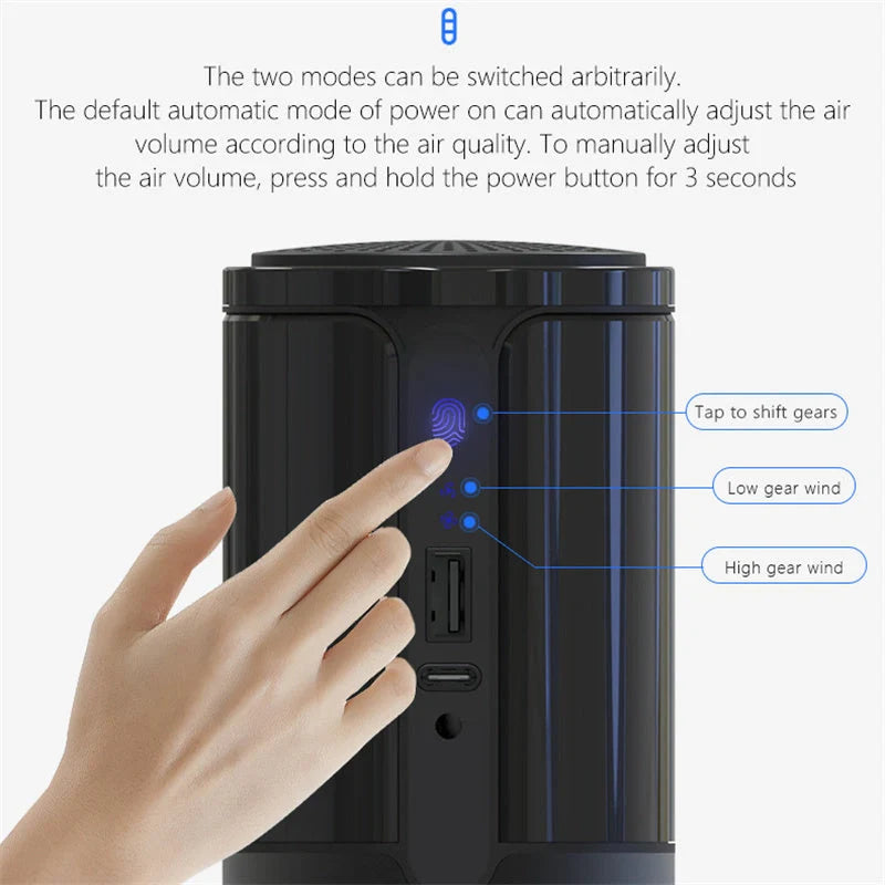 Compact car air purifier with HEPA technology in various colours