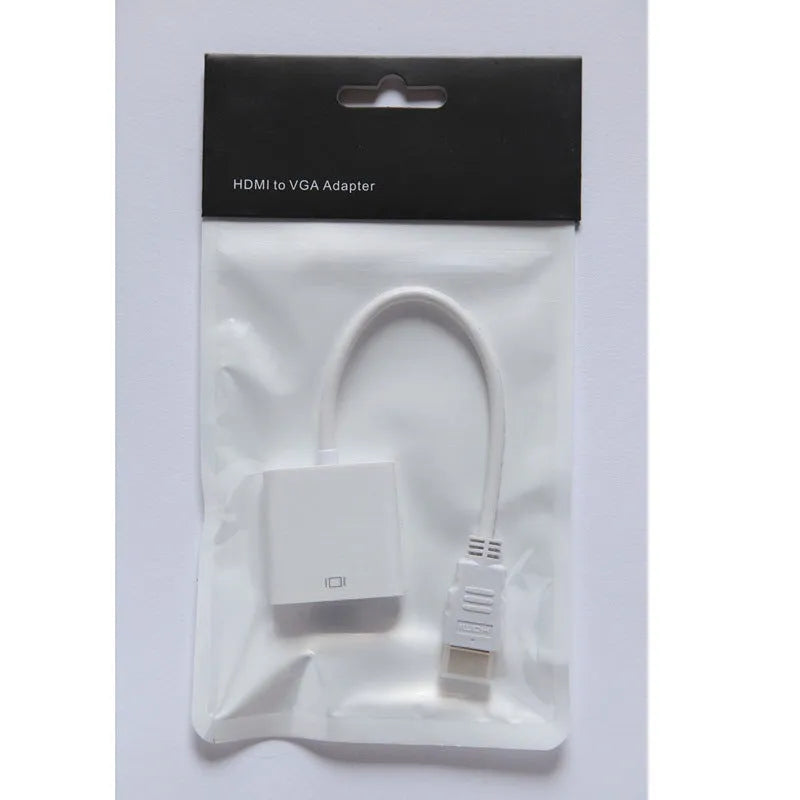 Black HDMI to VGA converter cable showing HDMI male connector and VGA female port
